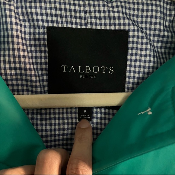 Talbots Petite Women’s Rain Coat Jacket Blue Green Gingham Hooded Zip Preppy - Picture 2 of 6